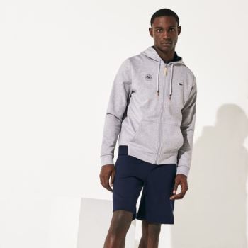 Lacoste SPORT Roland Garros Hooded Zip-Up Sweatshirt Pánské - Mikiny Šedé / Tmavě Blankyt Blankyt /